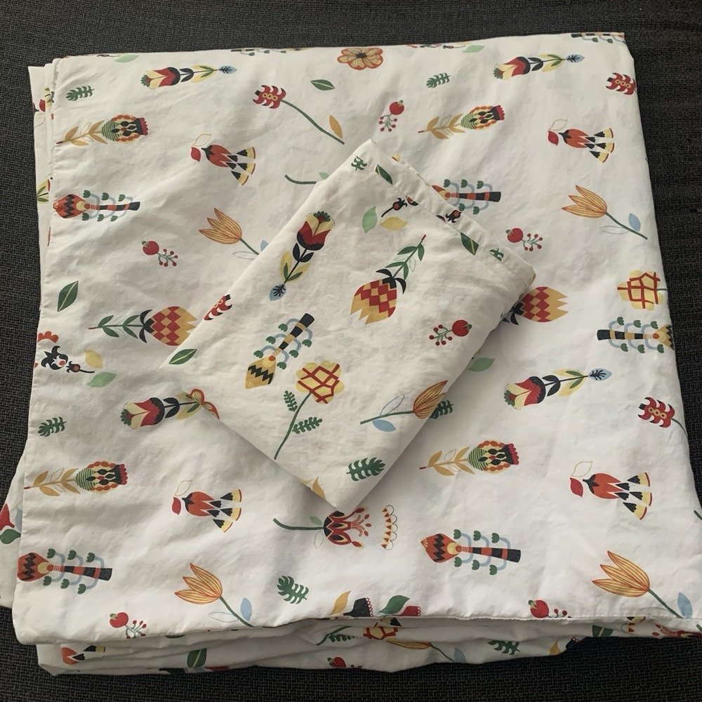 Ikea Rosenfibbla Duvet Cover + Pillowcase Scandinavian Nordic Folk Art‎ Flowers